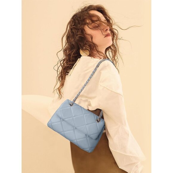 🆕 Women Blue Trendy Quilted Crossbody Purse Small Chain Clutch Shoulder Bags - Picture 6 of 6